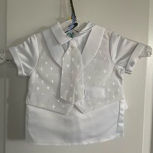 Baby Boy’s christening outfit, Two piece Set with hat.